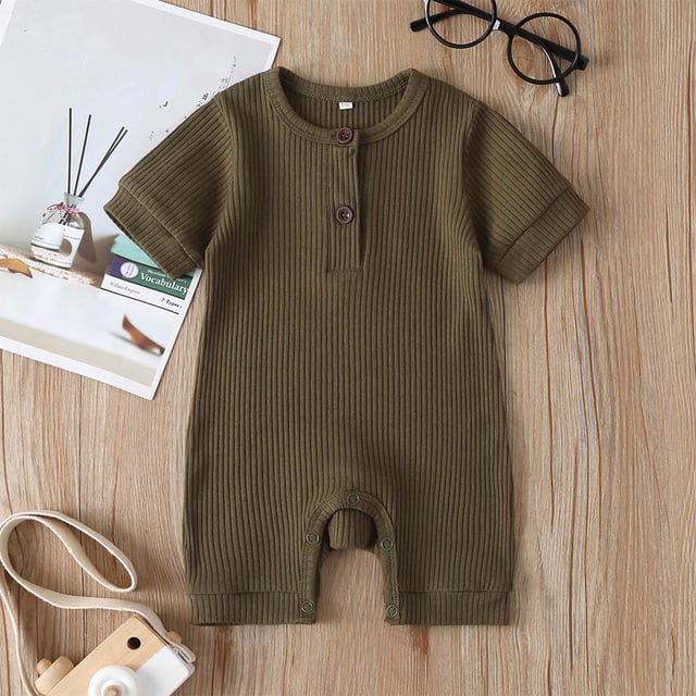 TopLLC Barboteuses Combinaison d'Été pour Enfant Garçons et Filles Bébé Bouton Manches Courtes Col Rond Mignon Uni Shorts Barboteuses Barboteuses pour Enfant