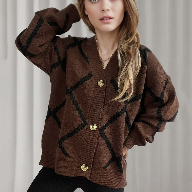 Jjayotai Womens Plaid Open Front, V Neck Button Down Long Sleeve