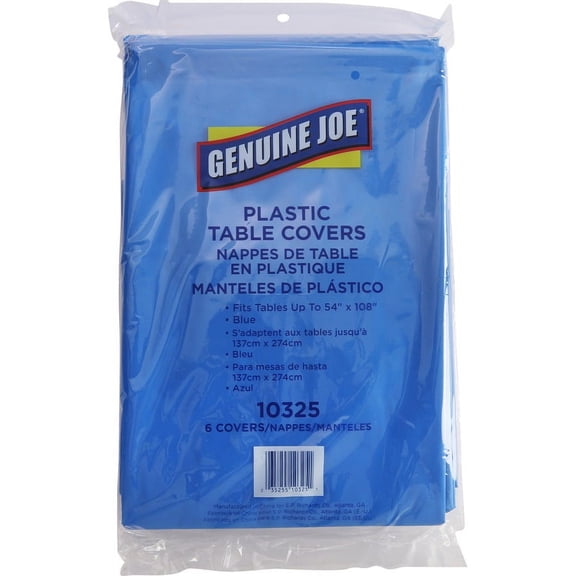 Genuine Joe Plastic Rectangular Table Covers - 108" Length x 54" Width - Plastic - Blue - 6 / Pack | Bundle of 2 Packs