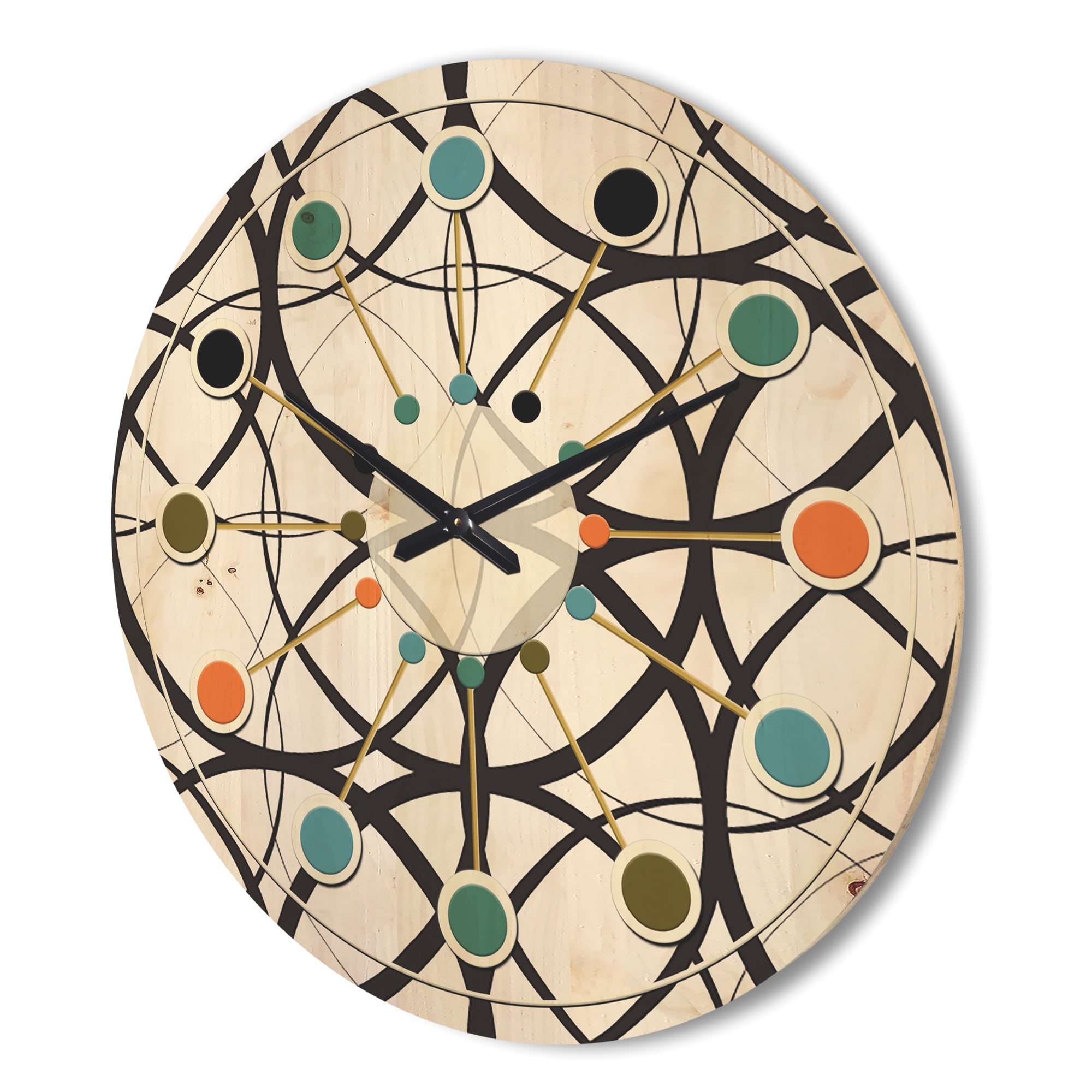 Designart 'Black and White Geometric Pattern I' Mid-Century Modern Wood Wall Clock
