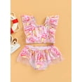 thumbnail image 2 of Gzhioc Kids Girls Fashion Casual Swimsuit, Sleeveless Backless Printed Ruffled Tops+Mesh Patchwork Panties, 2 of 8