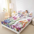 thumbnail image 4 of Manfei Cute Cartoon Floral Queen Sheet Sets,Rainbow Kawaii Floral Flat Sheet,Purple Pink White Queen Fitted Sheet For Girls,Luxury Bedroom Decor,4-Piece, 4 of 7