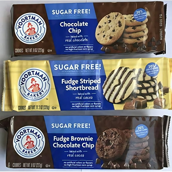Voortman Sugar-Free Cookies | Fudge Brownie, Fudge Striped Shortbread,  Chocolate Chip
