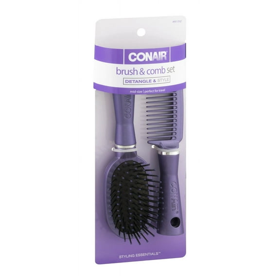 Mid-Sized Compact Detangling Cushion Hairbrush & Styling Comb Set  Colors Vary  2 Piece Set (Pack of 16)