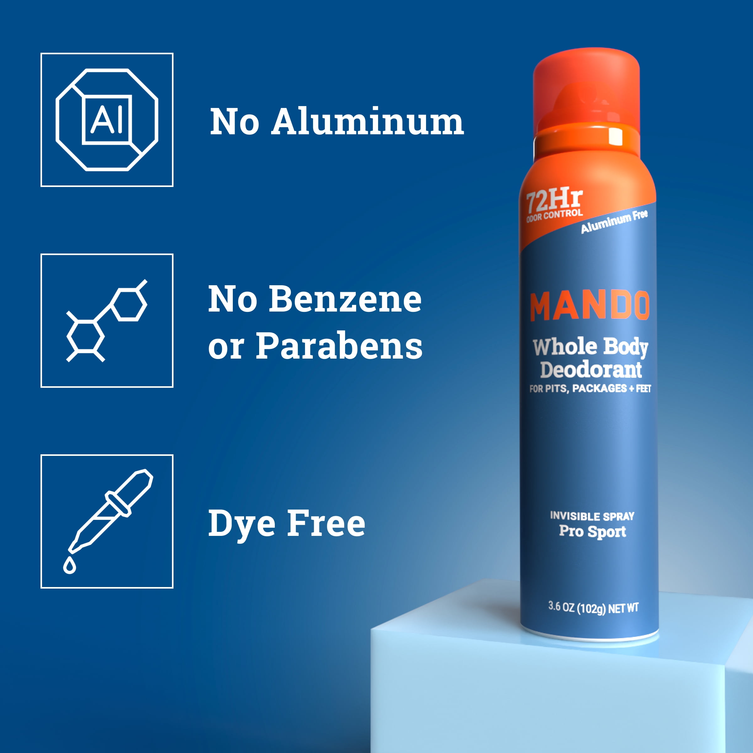 Mando Whole Body Deodorant Plus Sweat Control Deodorant Spray, Pro Sport, 3.6 oz