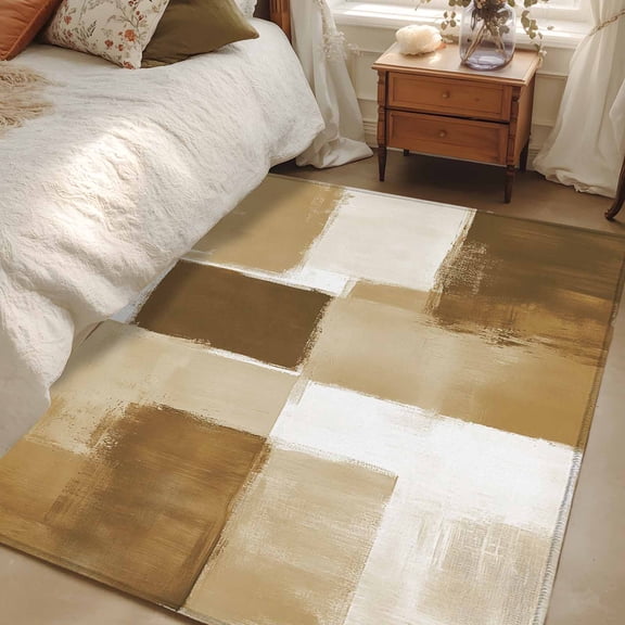 Area Rug for Living Room, Brown Geometric Non-Slip Indoor Large Carpet for Bedroom/Dining Room, Watercolor Ombre Modern Abstract Art Washable Low-Profile Rectangle Floor Mat Runner Rugs - 2.7 x 5 Ft