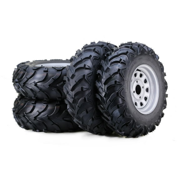 WANDA 25x8-12 & 25x10-12 ATV Tire & wheel Set with 4-110 PCD 5 2 Silver Wheels, SET 4