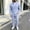 Sky Blue men plus size 2 piece set a1, variant on Men Plus Size 2 Piece Set Collared Long Sleeve Shirt Elastic Waist Pants Casual Boho Beach Loose Summer Outfits Lounge Vacation Travel, Khaki 2XL
