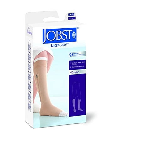 Ulcercare Right-Side Zipper w/2 Liners,30-40mmHg Open,Beige,Small