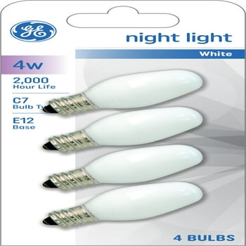 GE Incandescent Night Light Bulbs, 4 Watts, C7 Bulb Type, 4pk
