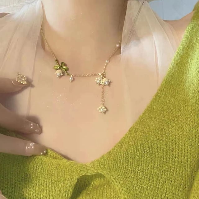 Pendientes de orquídea de lirio blanco, pulsera, collar, pendientes de primavera con súper hada del bosque, clip para la oreja, cadena de clavícula para niña, cierre liviano