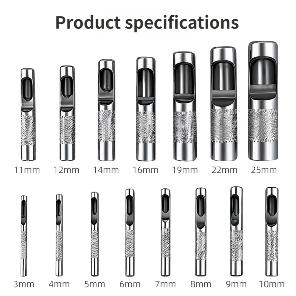 15 Piece Multiple Size Leather Punch Tool Set With Storage Case For Crafting Belts Wallets And Bags Plastic Craft Projects