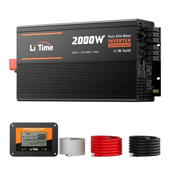 LiTime 2000W Pure Sine Wave Power Inverter with ATS Transfer Switch, 12V DC to 120V AC Converter, USB & Type-C for RV, Truck, Home, Camping