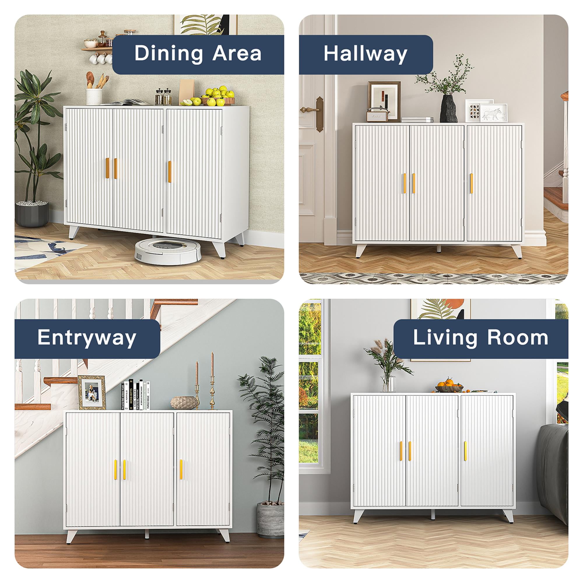 Finihen Sideboard Buffet Cabinet, Storage Cabinet with 3 Doors, for Dining Room, Living Room, Hallway, Entryway, White