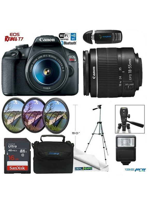 Canon Rebel T7 DSLR Camera with EF-S 18-55 mm f/3.5-5.6 IS II Lens +Deal Expo Essential Bundle with Canon USA Warranty