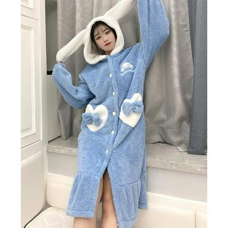 

PIKADINGNIS Long Eared Dog Nightgown Thick Coral Velvet Kawaii Cartoon Pajamas Women Winter Warm Cute Nightdress Lovely Sleepwear Bath Robes