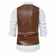 thumbnail image 5 of ZCFZJW Men's Leather Vest Casual Western Vest Jacket Lightweight Single-breasted V-Neck Slim Fit Suit Vest Waistcoat with Pocket #01-Coffee L, 5 of 9