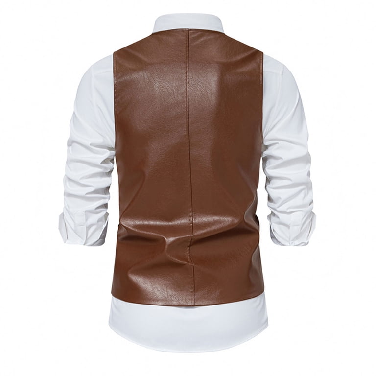Men's Leather Vest – Real Lambskin V-Neck Biker Style Sleeveless Jacket, Western Motorcycle Vest