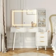 thumbnail image 5 of 48" Fluted Makeup Vanity Desk with 3-Mode Lights Mirror, Makeup Vanity Glass Top & Power Outlet - Modern Dressing Table for Bedroom, White, 5 of 8