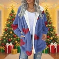 thumbnail image 2 of Womens Winter Sherpa Coats Fleece Lined Hooded Sweater Cardigan Oversize Fit Warm Printed Jackets with Pockets (XXL, Blue), 2 of 5