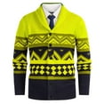 thumbnail image 2 of WAENQINLA Jacquard Printed Sweaters for Men Shawl Collared Button Down Cardigan Jackets Long Sleeve Open Front Knitwear Outerwear Yellow L, 2 of 7
