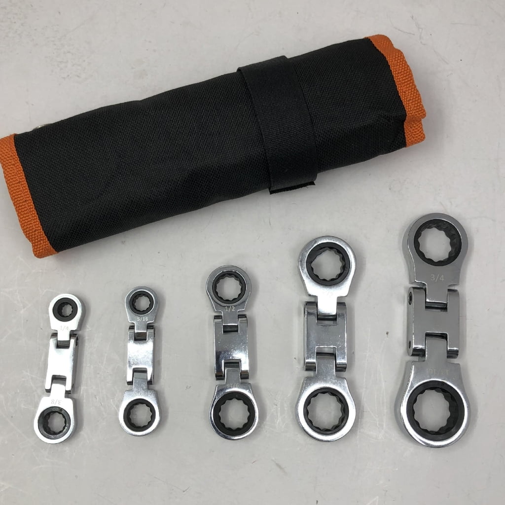 5Pcs Double Ended Ratcheting Wrench Set Adjustable Wrench 72 Tooth Blossom Spanner Hand Tool for Automotive