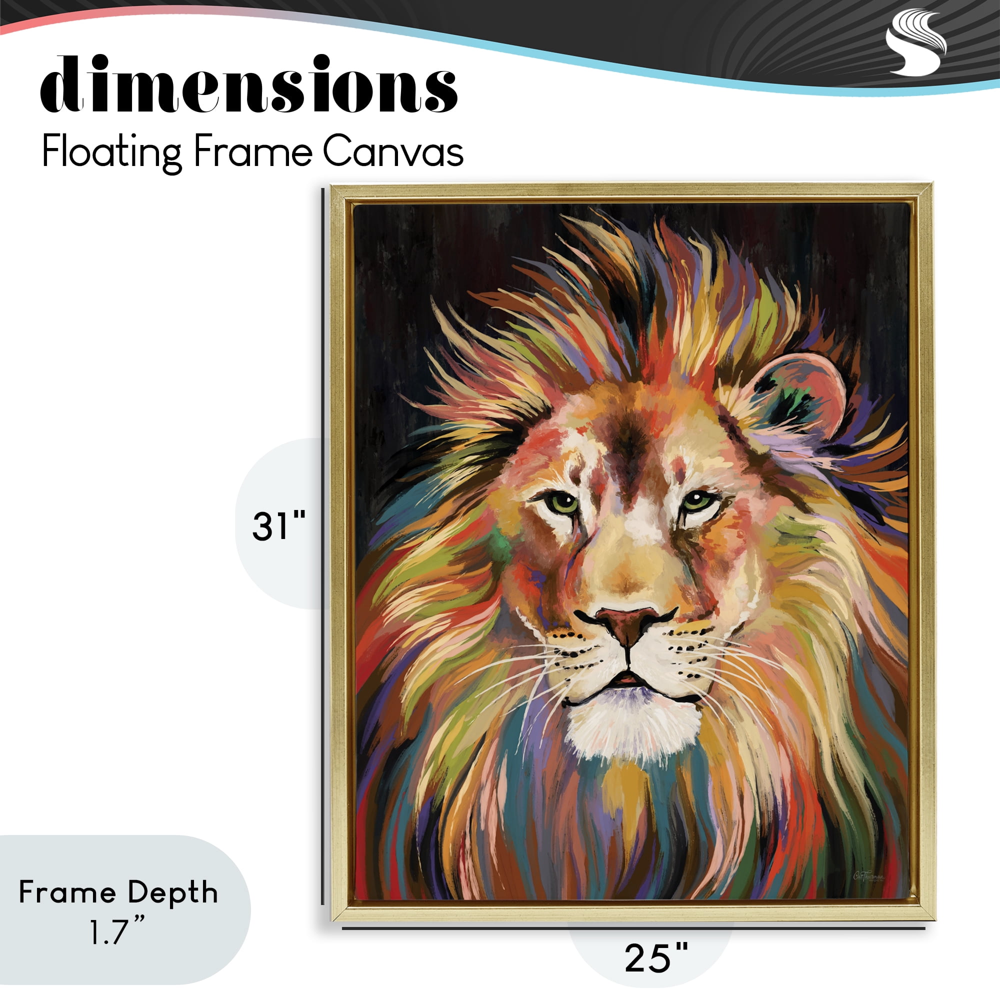 Stupell Industries Vibrant Majestic Rainbow Lion Gold Framed Floater Canvas Wall Art, design by Cat Thurman Designs