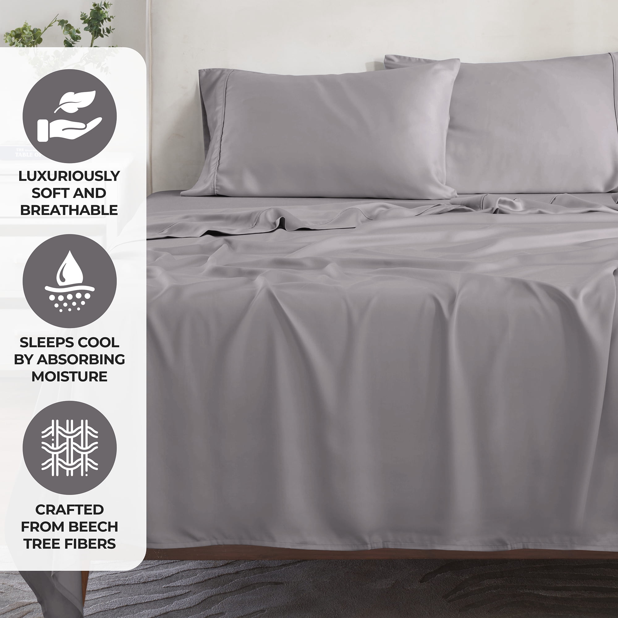Superior Modal From Beechwood Lightweight Sheet Set, Queen, Gray