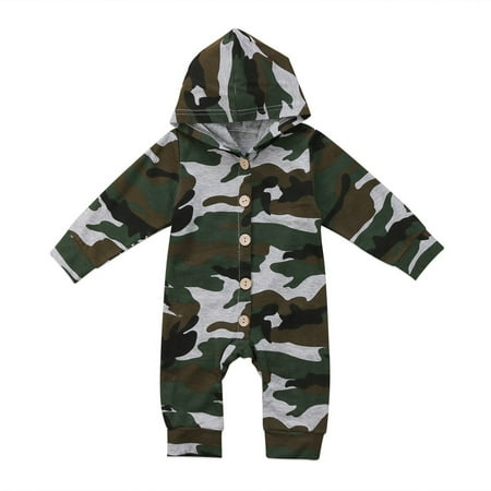 

Newborn Baby Boy Camouflage Long Sleeve Autumn Hooded Jumpsuit Outfit Cotton Rompers Clothes