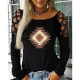 thumbnail image 2 of Tops con hombros descubiertos para mujer, blusa estampada retro con cuello redondo, camisa tipo túnica de manga larga, camisetas informales sueltas Fridja  hkj1804, 2 of 7