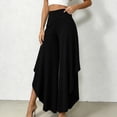 thumbnail image 4 of Karymi Wide Leg Pants Woman High Waist Ruffle Layered Flowy Wide Leg Pants, Solid Elastic Waist Asymmetrical Hem Palazzo Trousers, Elegant Party Vacation Women Clothing, 4 of 7