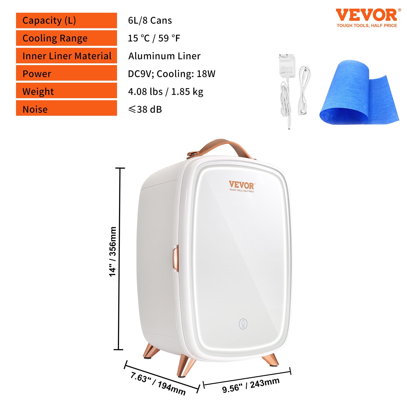 BENTISM 6L Portable Mini Fridge Mini Cooler/Skincare Fridge, Built-In Mirror and Light White