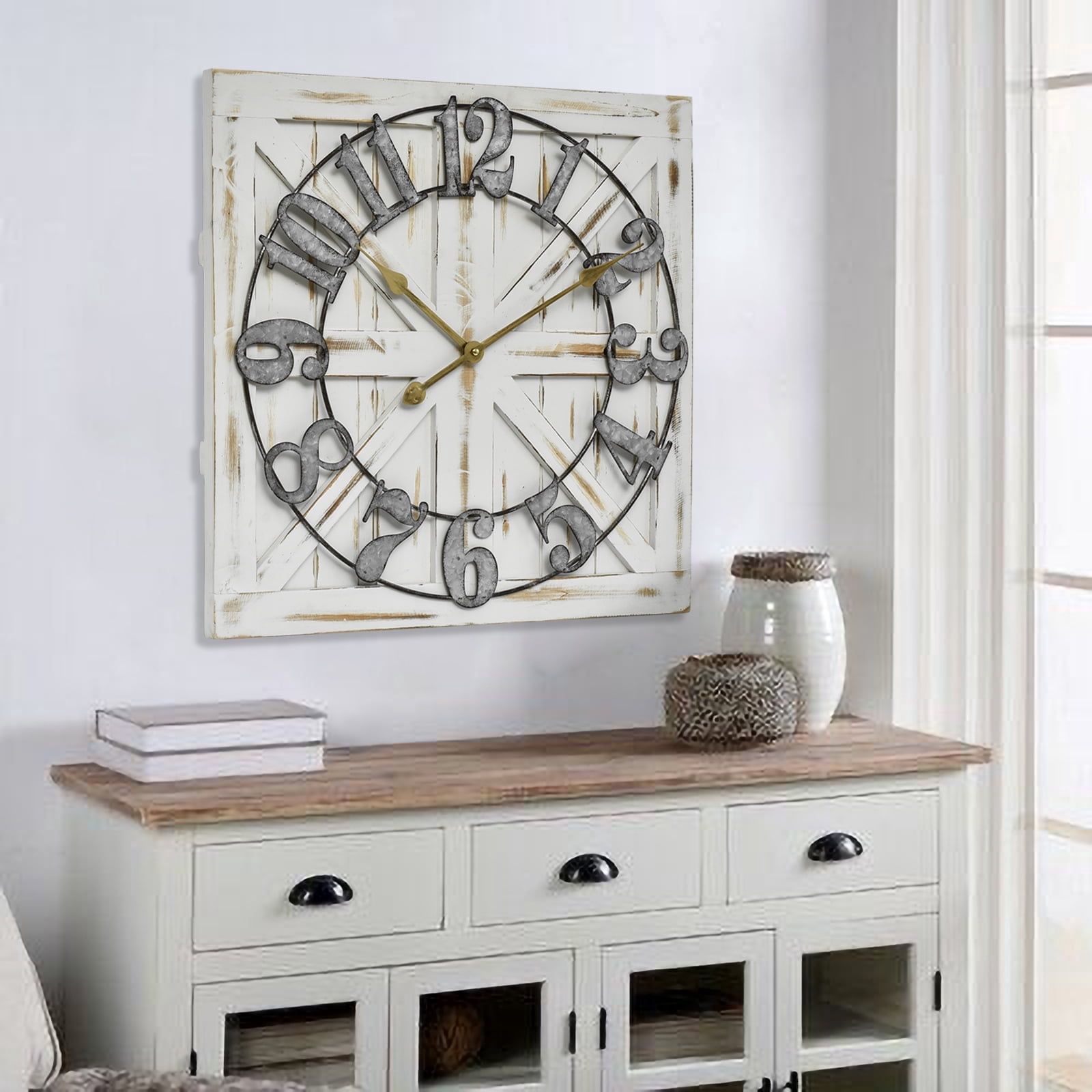 EMAX HOME 24 in Quartz Farmhouse Wall Clocks, Roman Numerals, Silent