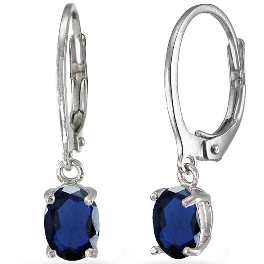 0.5IN Diameter Sterling Silver CZ and Synthetic Sapphire Oval Post Earrings