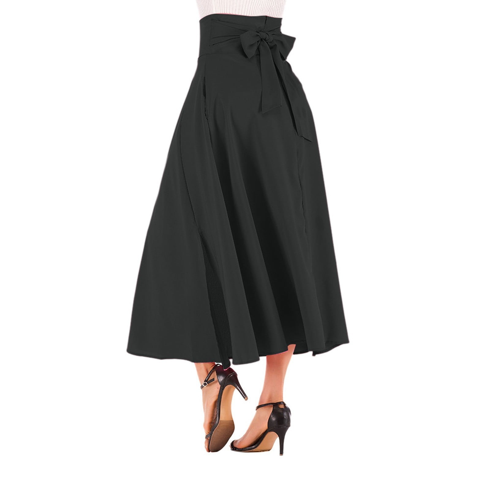 Women Solid Color High Waist Pleated A Line Long Skirt Front Slit Belted Maxi Walmart