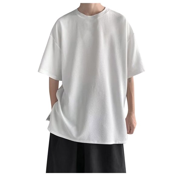 Hiiyo Men's Plus Size Loose T-Shirt Solid Plain Short Sleeved T Shirt Undershirt, White
