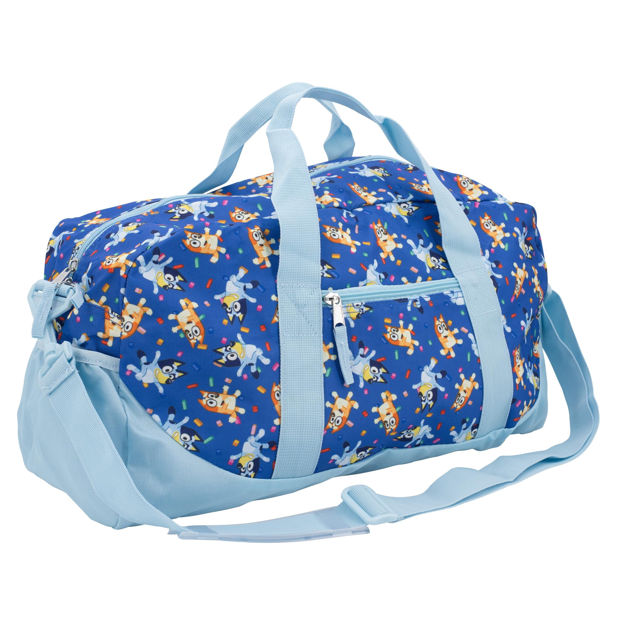 Bluey Duffle Bag, 16” Travel Sleepover Bag for Girls & Boys, Kids Weekender Bag, Blue