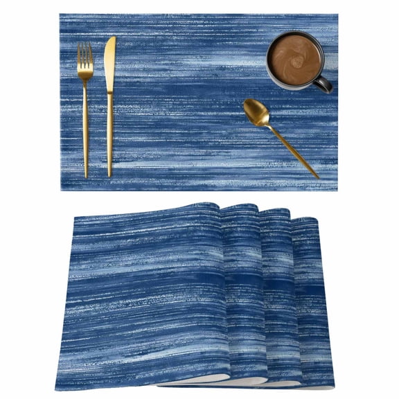 Placemats Set of 4, Navy Blue Woven Placemat, Linen Place Mats for Kitchen/Dining Tables, Vintage Modern Abstract Art Ombre Washable Table Mats for Party