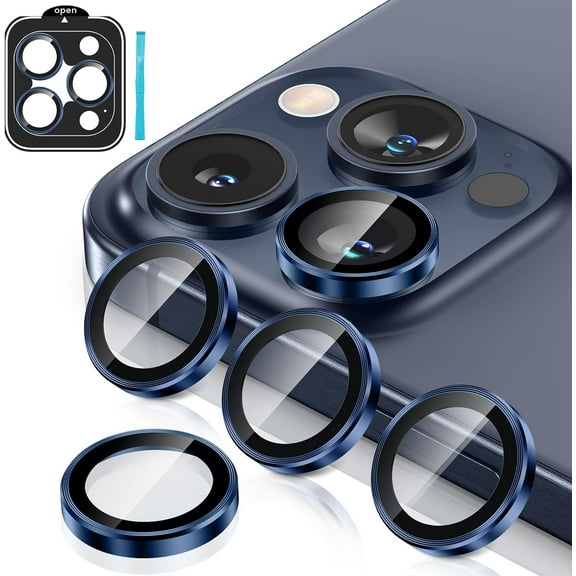 for iPhone 15 Pro/iPhone 15 Pro Max Camera Lens Protector, [Scratch Resistant] 9H Tempered Glass Camera Cover Screen Metal Ring Case Camera Protection Screen Protector Cover Film Accessories