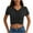 Black, variant on Crop Tops for Women Slim Short Sleeve V-Neck Pleated Front Casual Summer Pullover Blouses Shirts XS-XXL