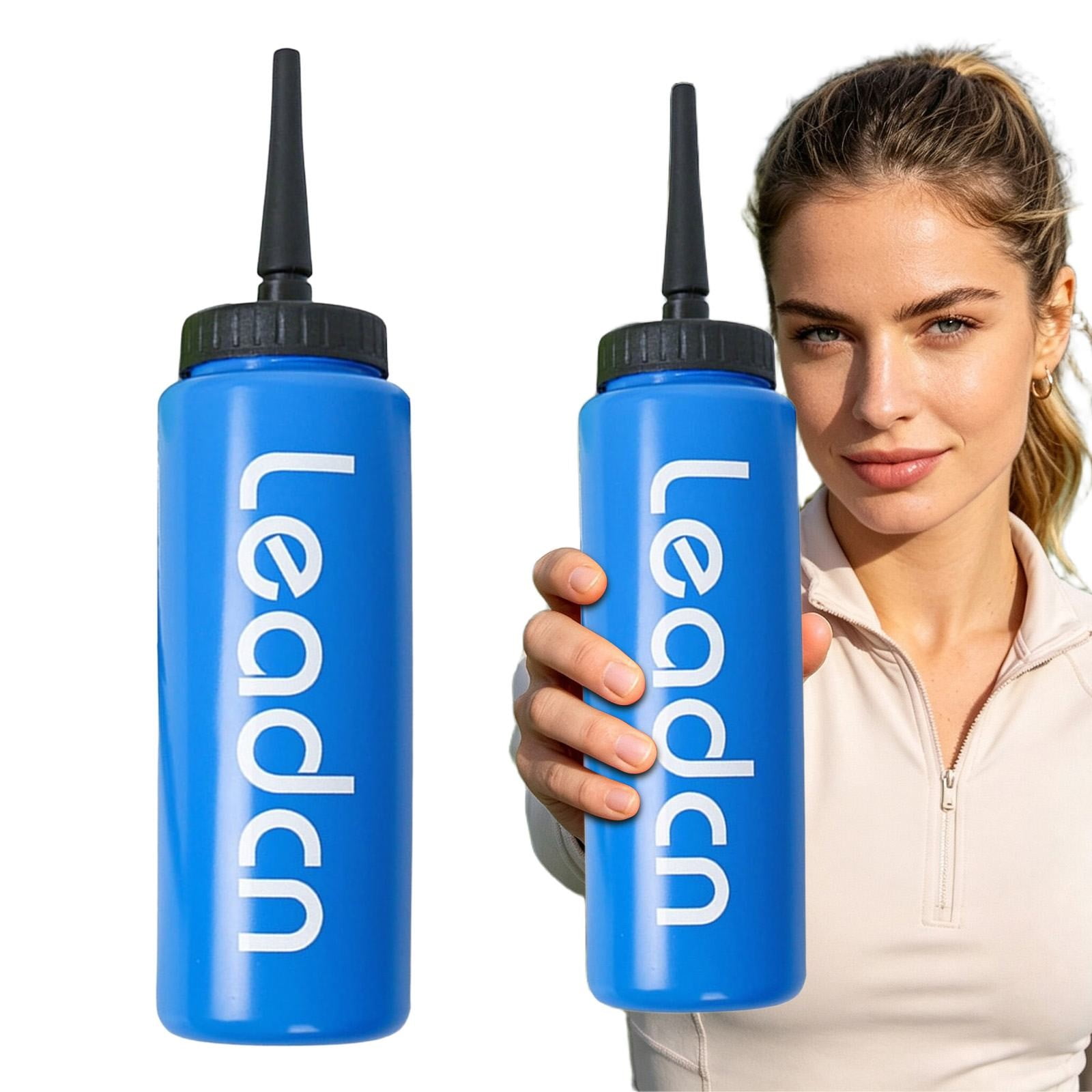 HWHCGZ Hockey Water Bottle 34 oz with Long Spout &ndash; BIO-Based Plastic Bottle | Sports Water Bottle with Screw Cap &ndash; Squeeze Hockey Bottle for Rink Gym & Field &ndash; Dishwasher Safe Water Bottle Blue