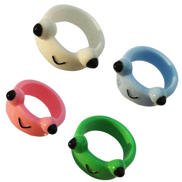 sweethay 4 Uds. Anillos bonitos de arcilla de rana, anillos acrílicos de animales en 3D de dibujos animados, joyería ligera, anillo Ropa, zapatos y accesorios Miscelánea