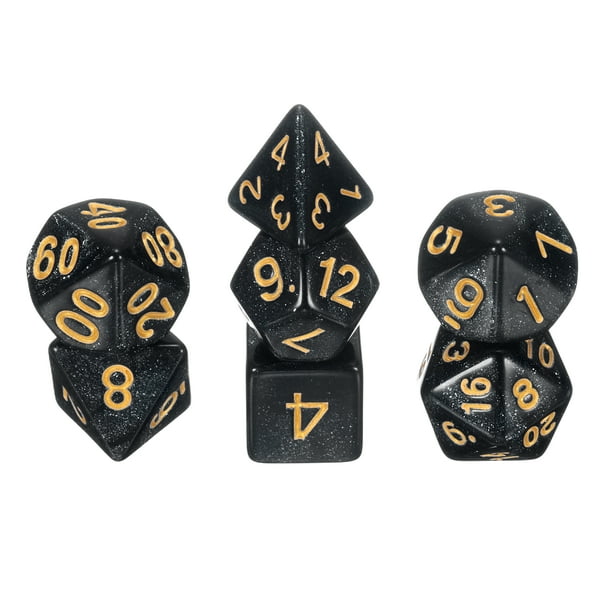 Juego de dados poliedricos DND, 7 piezas de dados acrílicos para juegos de rol de mesa, accesorios para juegos de mesa, negro brillante