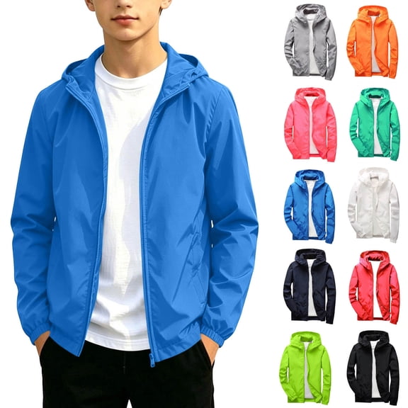 Wlynlyn Boys Girls Rain Jacket Waterproof Raincoat Lightweight Hooded Rain Coats Zipper Windbreaker Trench Coats(Blue,19-20 Years)