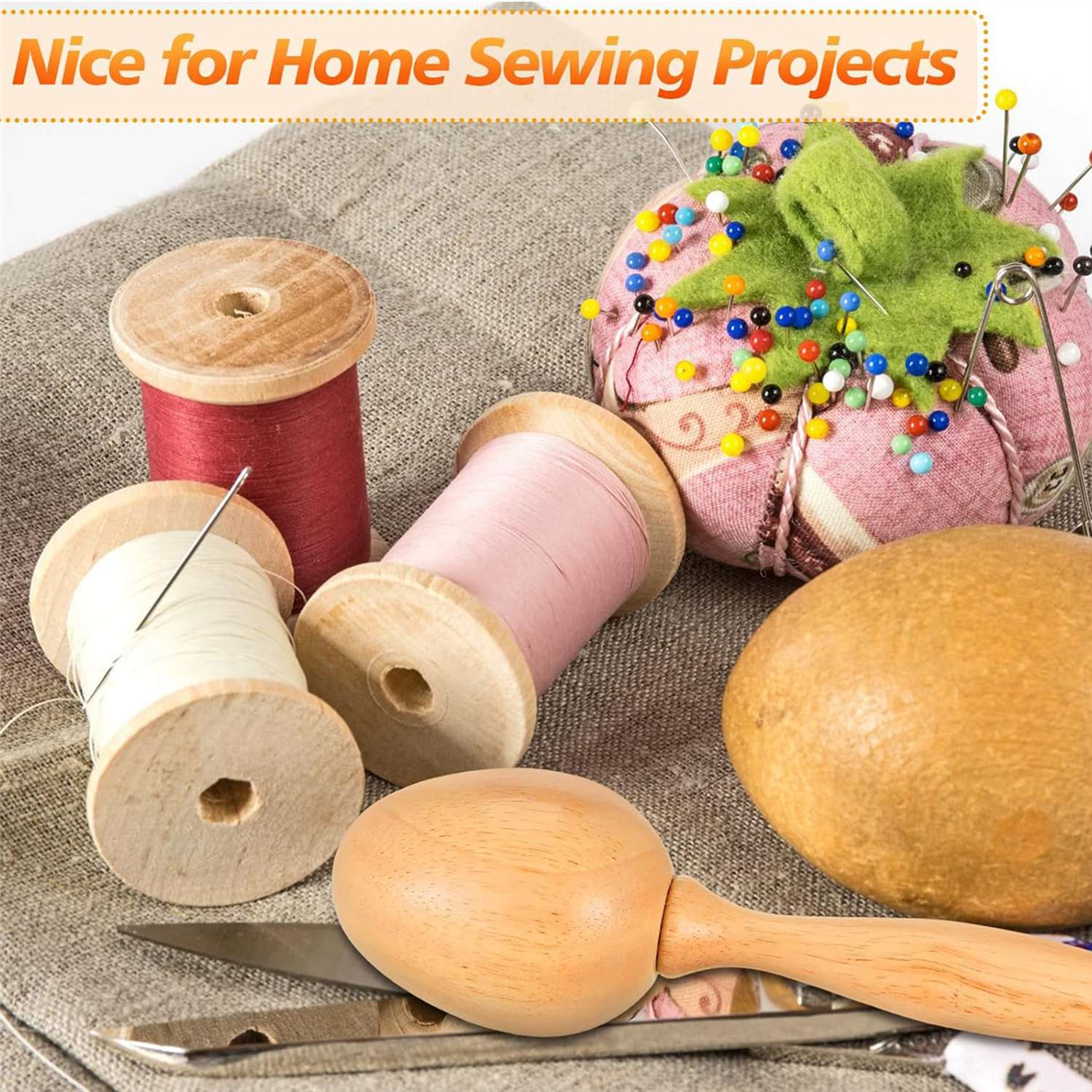 2 Pcs Darning Supplies Kit Egg for Socks Mushroom Wooden with Eye Needles Sewing