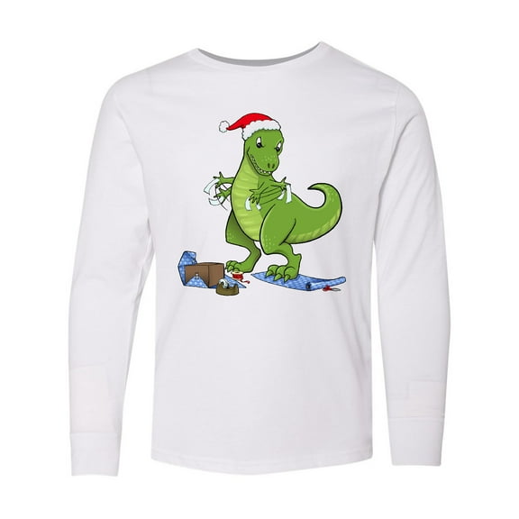 Inktastic T-rex Wrapping Christmas Presents Long Sleeve Youth T-Shirt