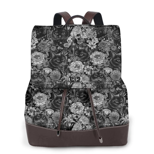 Disketp Black Cats In A Garden Mochila de Cuero para Mujer, Bolso de Espalda Antirrobo con Estilo para Viaje, Trabajo y Uso Diario