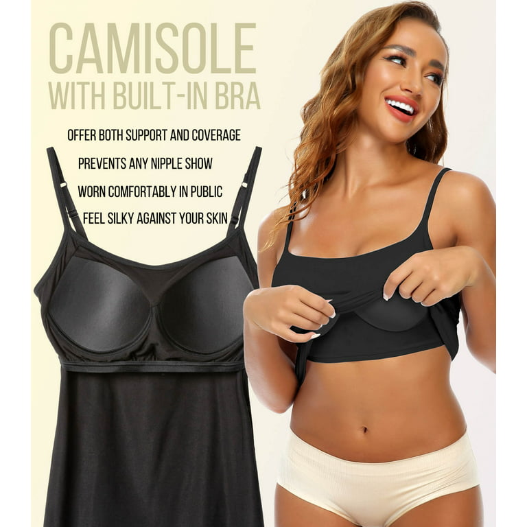 DAKIMOE 3 Packs Tank Top for Women with Build in Shelf Bra Camisoles  Adjustable Spaghetti Straps Cami Soft Stretch Modal  Undershirt(Black+White+Pink), XL 