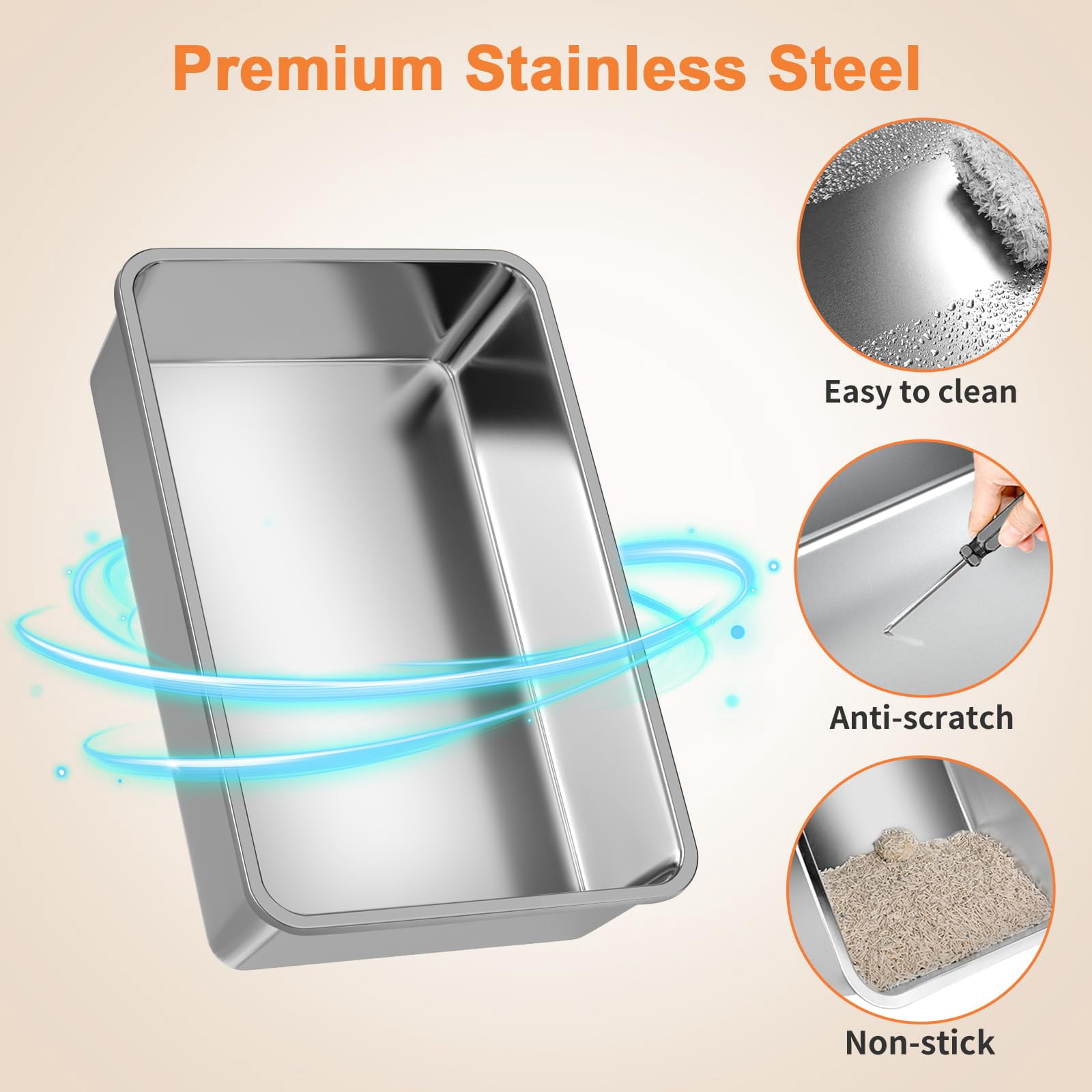 Stainless Steel Cat Litter Box With Lid Extra Large Enclosed Non-sticky Metal Pan High Sided & Scoop  Odor Free Front Top Entry Anti-leakage Easy Cleaning