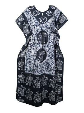 Mogul Women Cotton Kaftan Dress Summer Resort Wear Beach Cover Up Maternity Batik Print Sleepwear Maxi Caftan